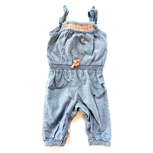 Blue & Coral Embroidered Chambray Romper‎ 12 Months Osh Kosh